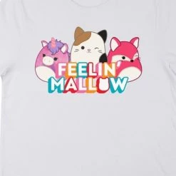 Squishmallows Feelin' Mallow Rainbow Block Text Crew Neck Short Sleeve Women's White T-shirt
