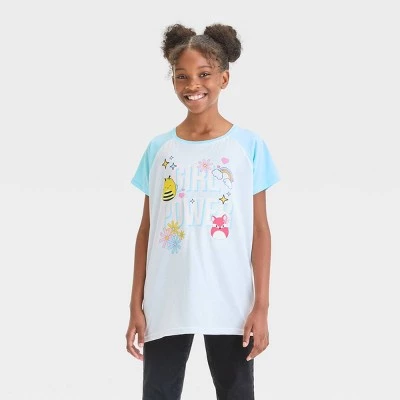 Squishmallows Girls' Squishmallow 'Girl Power' Short Sleeve Graphic T-Shirt - Light Blue/White 7 Squishmallows Girls' Squishmallow 'Girl Power' Short Sleeve Graphic T-Shirt - Light Blue/White - Image 6