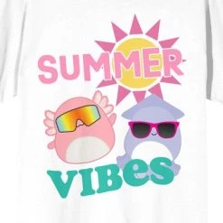 Squishmallows Archie & Stacy Summer Vibes Crew Neck Short Sleeve White Women's T-shirt
